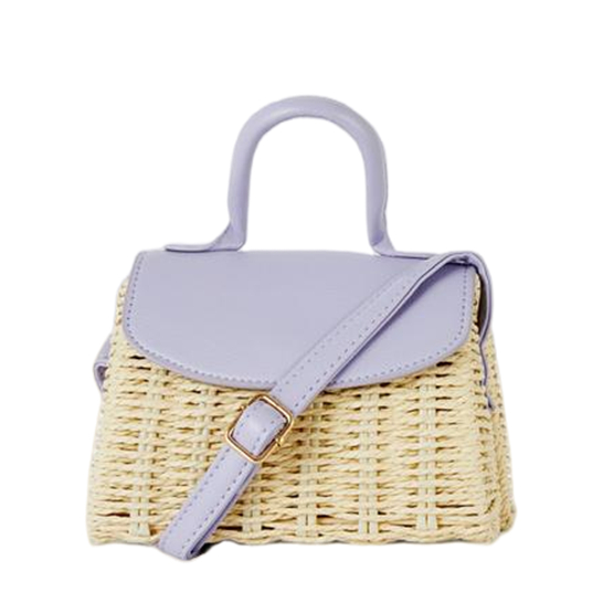 Contrast Colour Flap Long Strap Paper Woven Bag