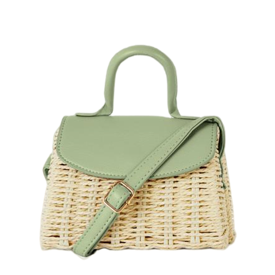 Contrast Colour Flap Long Strap Paper Woven Bag