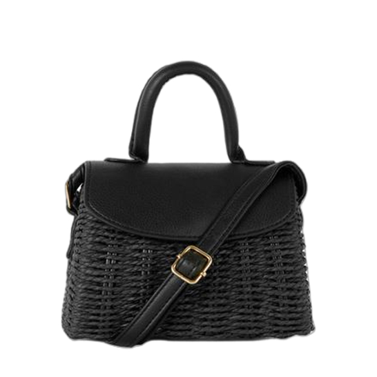 Contrast Colour Flap Long Strap Paper Woven Bag