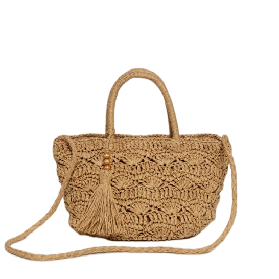 Solid Colour Long Strap Paper Woven Bag