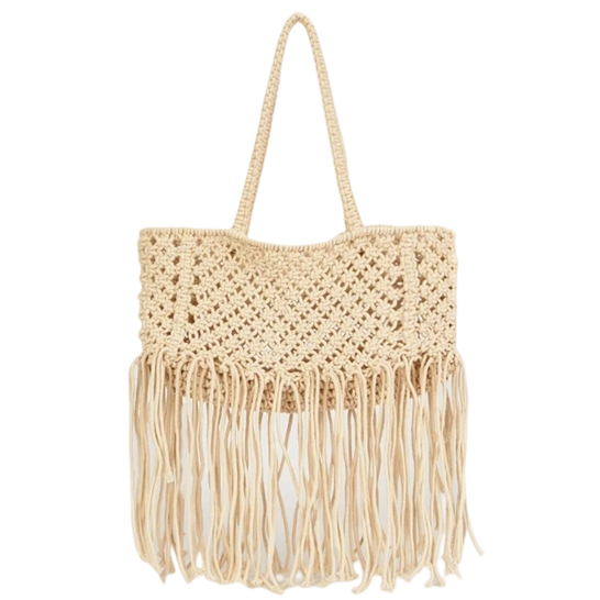 Tassels Edging Hollowed Cotton Woven Bag