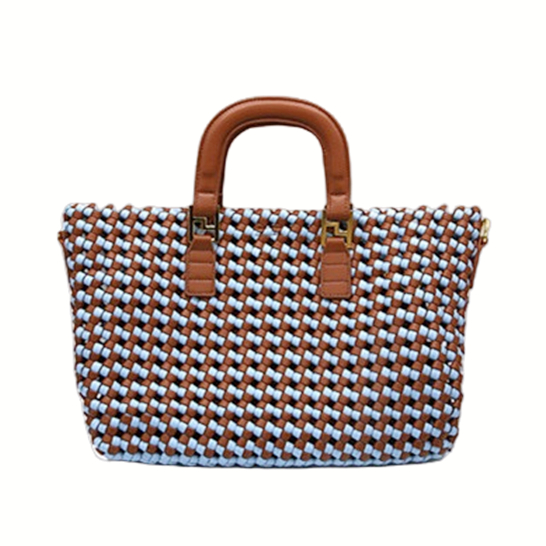 Contrast Colour Leather Pierced Woven Tote Bag