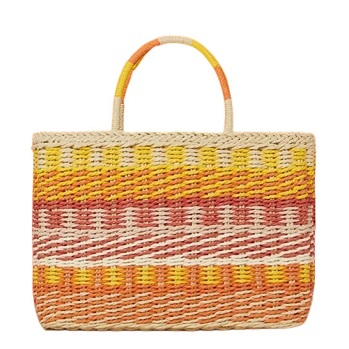 Contrast Colour Paper Woven Beach Bag