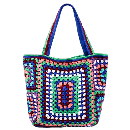 Contrast Colour Retro Style Cotton Woven Bag