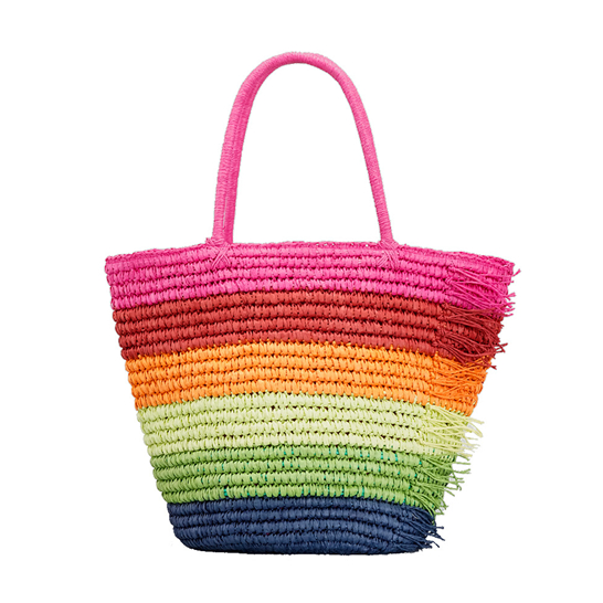 Tassels Edging Contrast Colour Paper Woven Bag