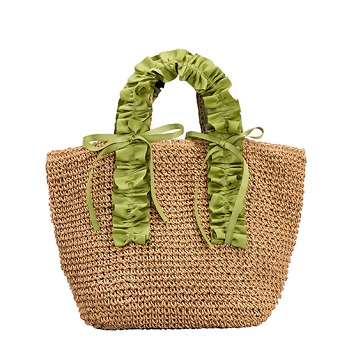 Bowknot Ruffle Handle Paper Woven Bag