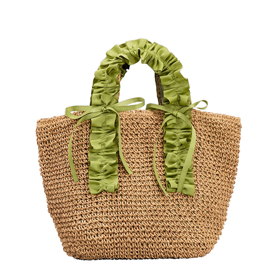 Bowknot Ruffle Handle Paper Woven Bag