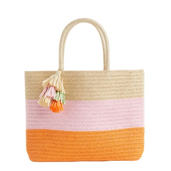 Contrast Colour Tassels Decor Paper Woven Bag