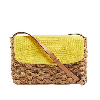 Contrast Colour Cotton Flap Straw Woven Bag