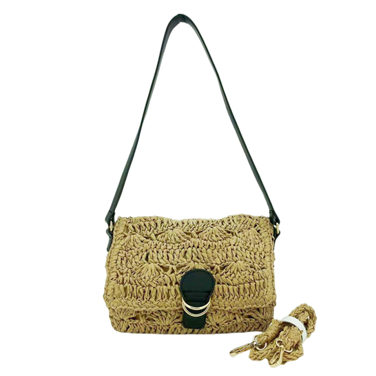 Double D-Rings Decor Flap Paper Woven Bag