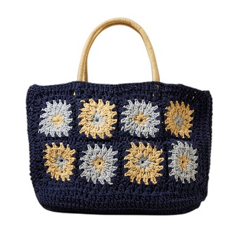 Flower Patterned Check Cotton Woven Bag
