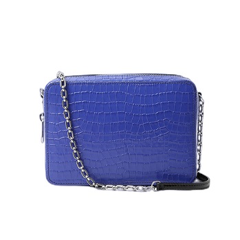 Croc Finish Leather Crossbody Bag with PU+Chain Shoulder Strap
