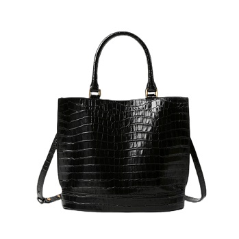 Croc Decor Leather Crossbody Bucket Bag with Handle