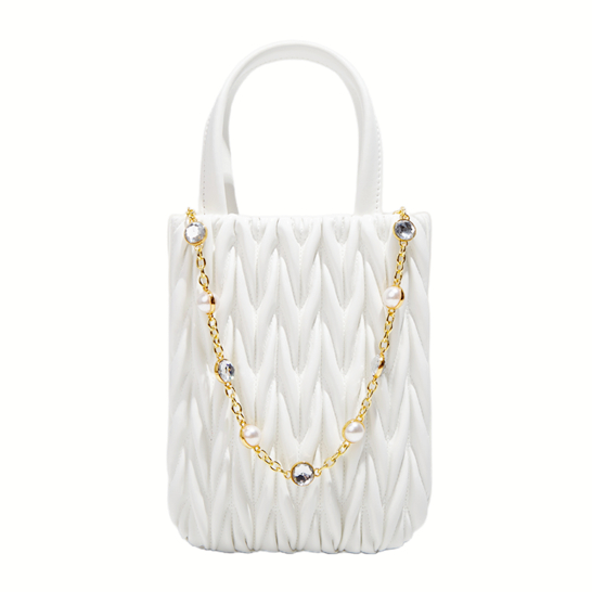 Vertical Quilted Leather Shoulder Bag with Diamond-Studded Chain