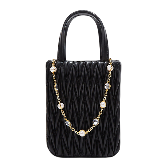 Vertical Quilted Leather Shoulder Bag with Diamond-Studded Chain