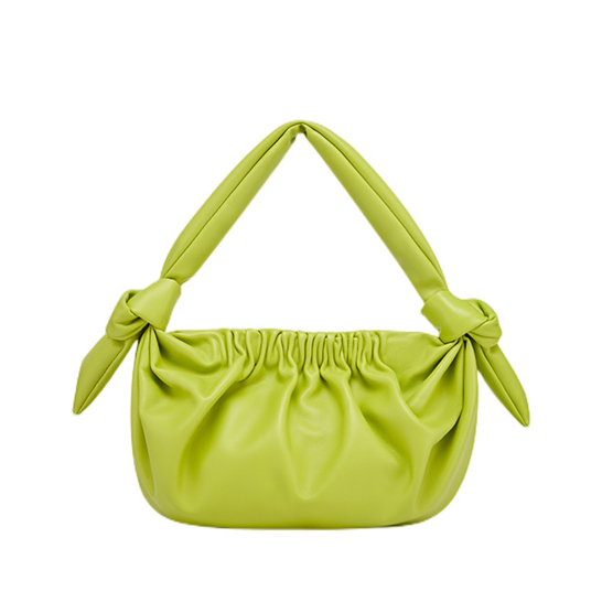 Knotted Handle Ruffle Leather Shoulder Bag