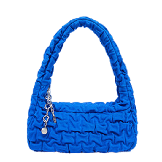 Linen Ruffle Baguette Shoulder Bag with Chain Decor