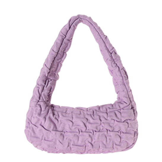 Linen Ruffle Baguette Shoulder Bag with Chain Decor