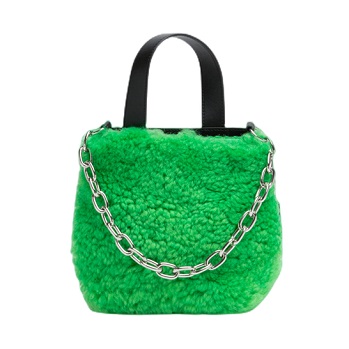 Leather+Teddy Fake Fur Bucket Bag with Chain