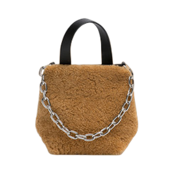 Leather+Teddy Fake Fur Bucket Bag with Chain