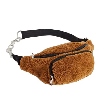 Ribbon+Chain Belt Teddy Fake Fur Fanny Pack