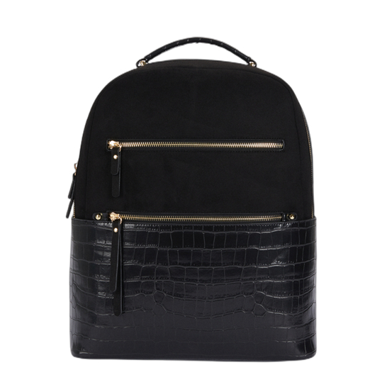 Croco Finish PU+Suedette Patchwork Backpack
