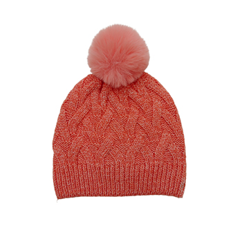 Knit Hat with Faux Fur Pom Pom