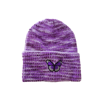 Knitted Beanie With Butterfly Embroidery