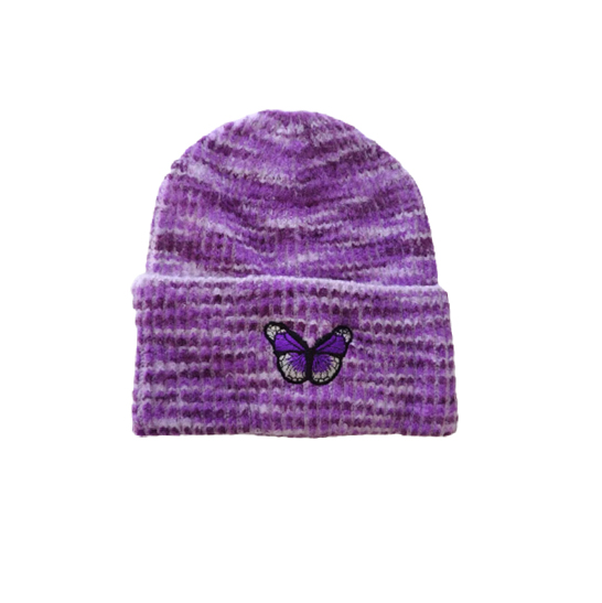 Knitted Beanie With Butterfly Embroidery