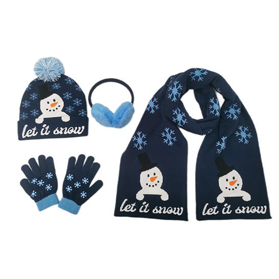 Kids Christmas Launching 4 in 1 Scarf Hat Gloves Earmuff Set