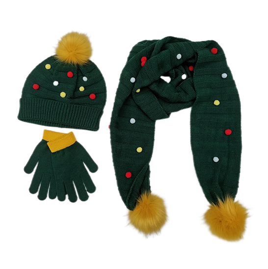 Christmas Knitted Scarf Hat Gloves Set