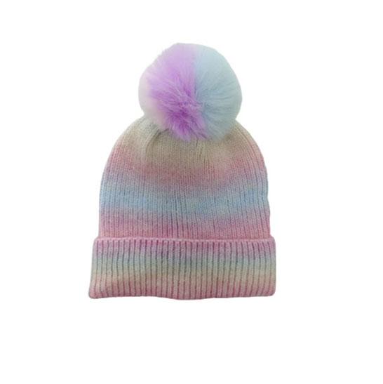 Gradient Pom Knit Beanie