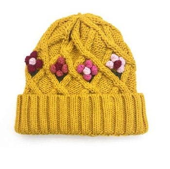 Knitted Hat With Embroidered Flower