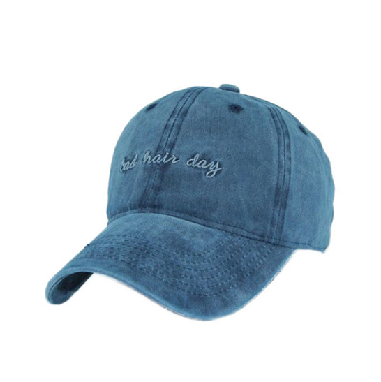 Washed Denim Baseball Cap With Characters