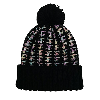 Ladies Cuffed Knitted Hat With Pompom