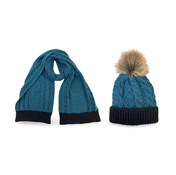 LADIES CONTRAST SCARF AND BEANIE SET