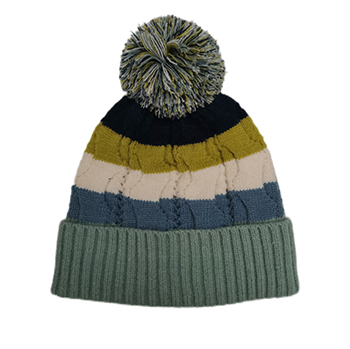 LADIES CONTRAST BEANIE WITH POMPOM