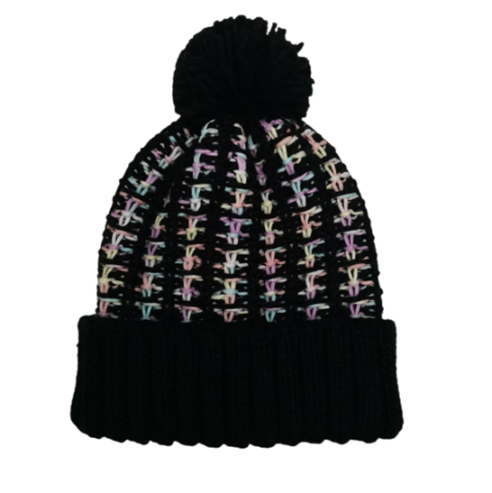 Ladies Cuffed Knitted Hat With Pompom
