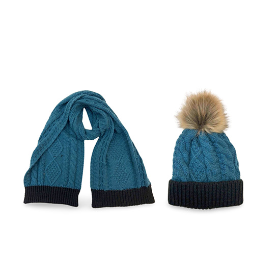 LADIES CONTRAST SCARF AND BEANIE SET