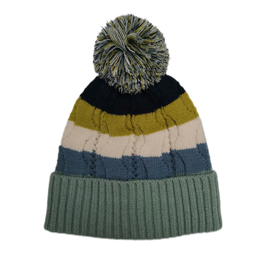 LADIES CONTRAST BEANIE WITH POMPOM